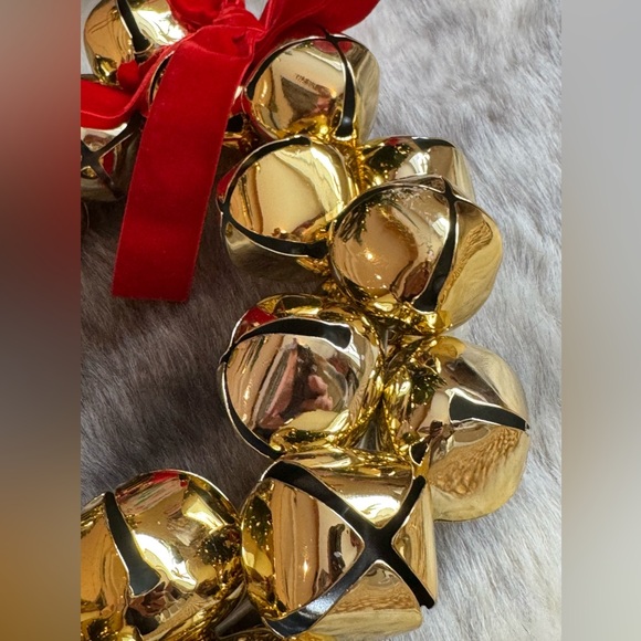 Large Metal Bell Wreath with Red Velvet Bow - Picture 3 of 5